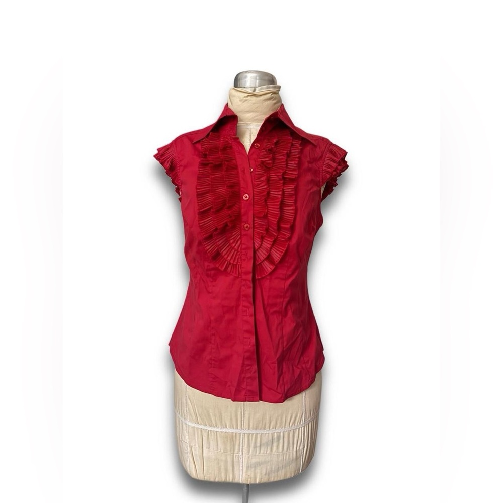 Bebe Red Button Up Ruffle Top
